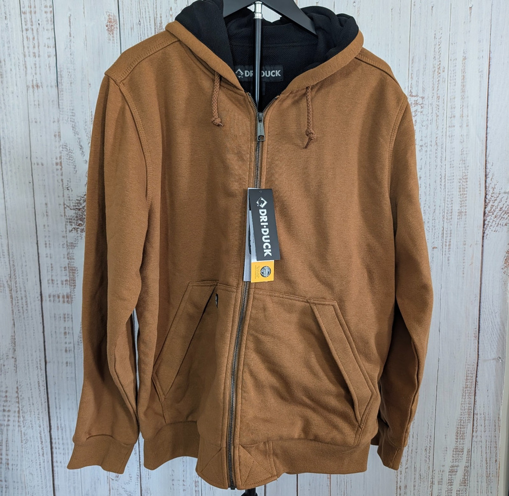 DRI DUCK Work Jacket Men M Saddle Tobacco Brown Full Zip Waffle Lined Hoodie NWT